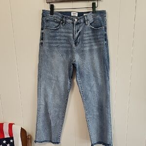 Kensie The Slim Jeans Women 12/31 Blue Distressed Whiskered Cropped Raw Edge EUC